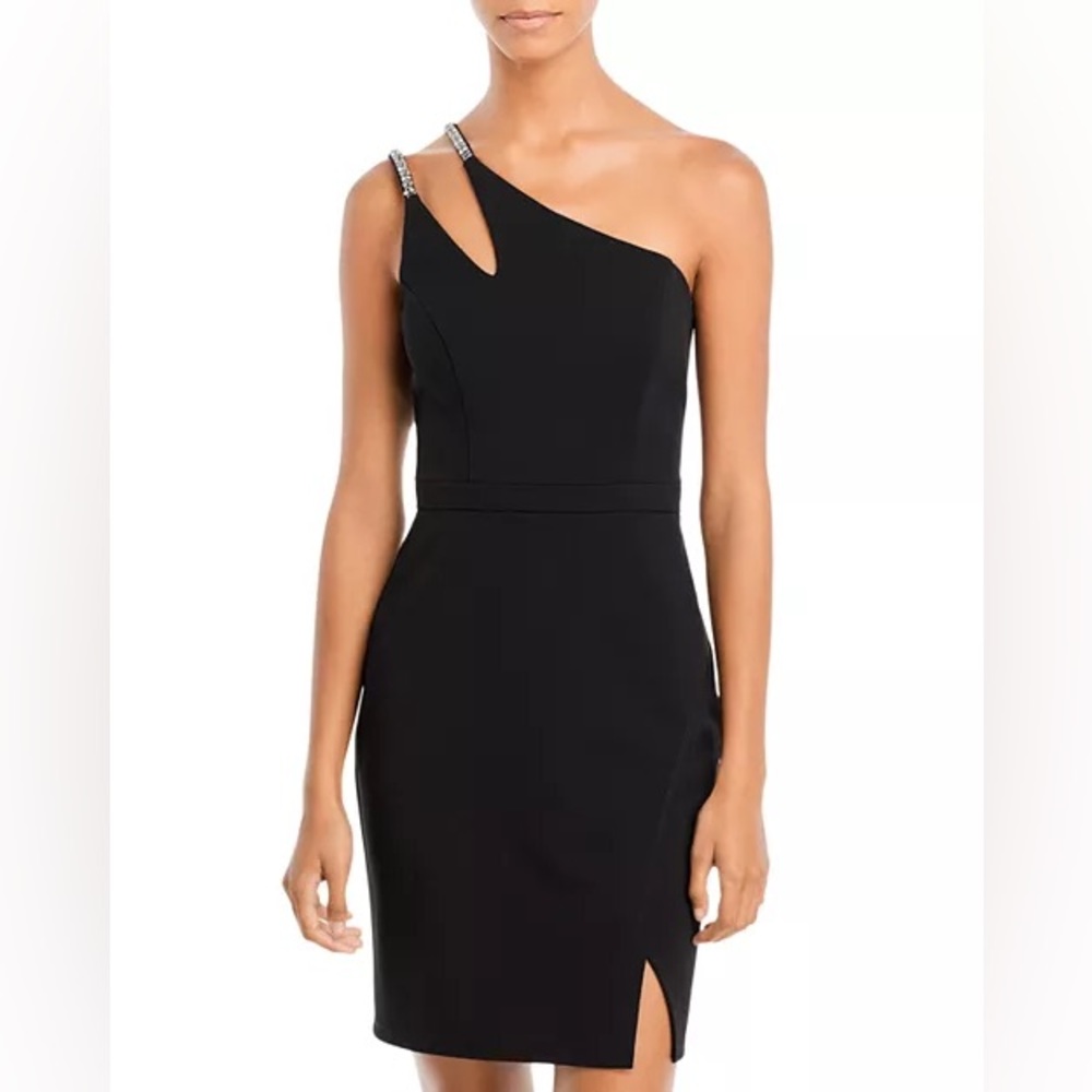 AQUA One Shoulder Cocktail Dress , black evening dress size 10 runs as size 8